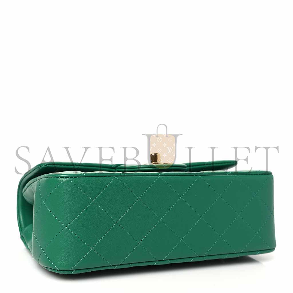 CHANEL LAMBSKIN QUILTED MINI TOP HANDLE RECTANGULAR FLAP GREEN (20*13*9cm)